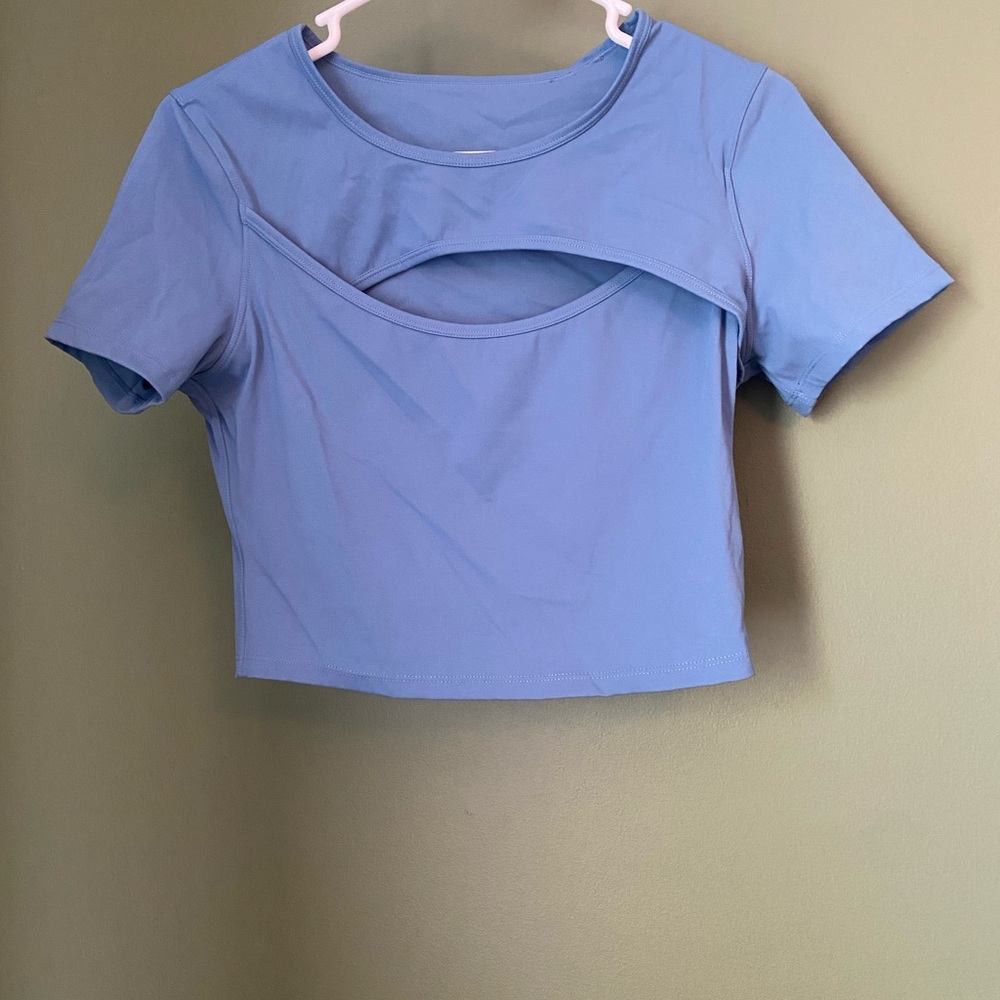 HALARA Light Blue Cutout Short Sleeve Top